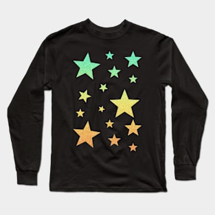 Teal Yellow Ombre Faux Glitter Stars Long Sleeve T-Shirt